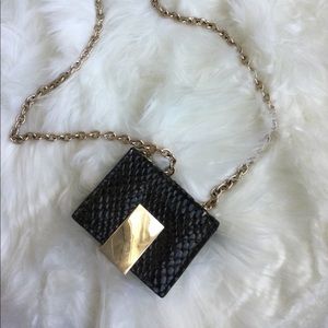 Zara crossbody mini chain bag. Deep Snakeskin animal print w/ Gold buckle.